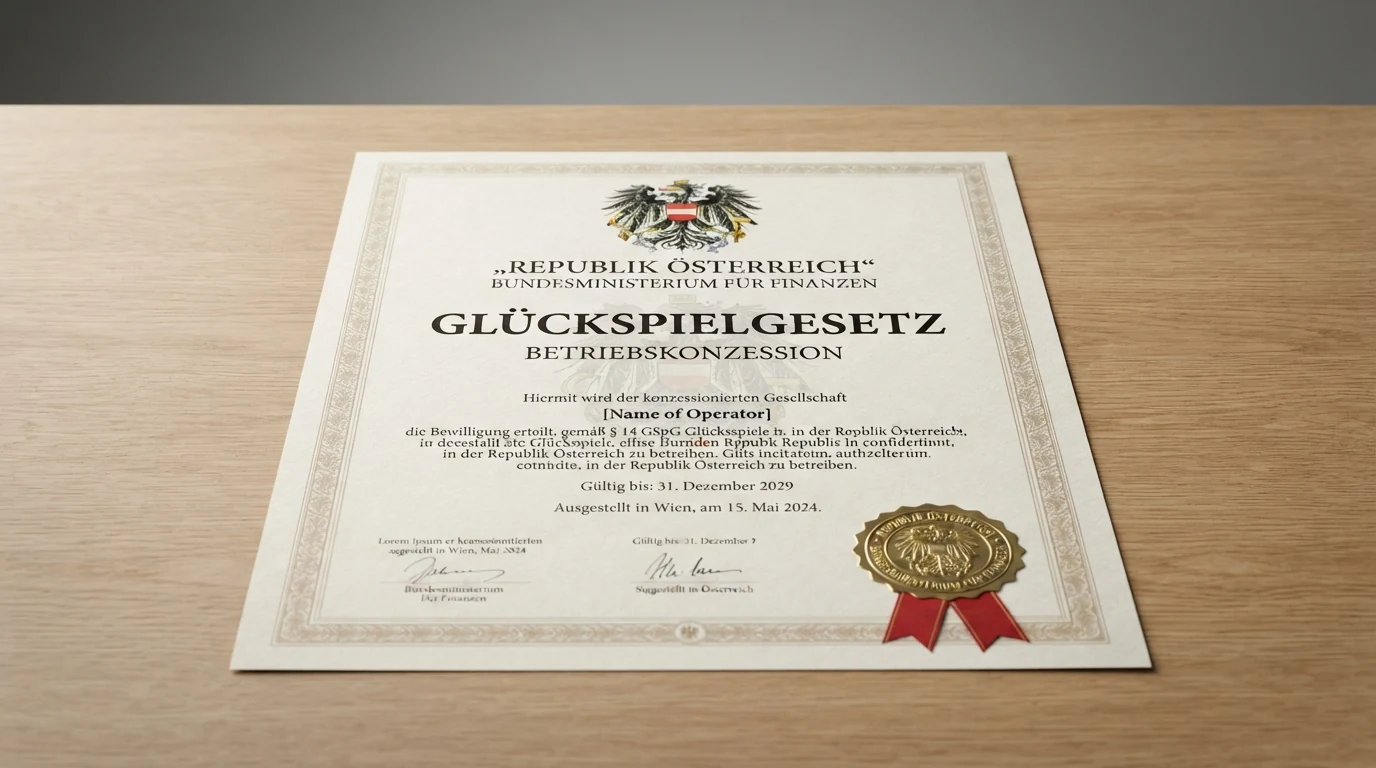 Offizielles Dokument mit dem österreichischen Bundesadler neben dem Schriftzug „Glücksspielgesetz“ und einem Paragrafen-Symbol