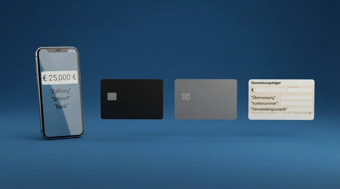 Eine Übersicht der Zahlungsmethoden — E-Wallet, Kreditkarte, Banküberweisung und Krypto — sortiert nach Auszahlungsgeschwindigkeit