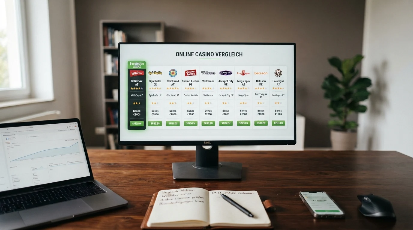 Die Logos von zehn Online-Casino-Anbietern nebeneinander, mit win2day hervorgehoben an erster Position