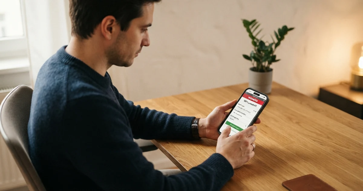 Eine Person hält ein Smartphone mit geöffnetem Casino-Kassenbereich, auf dem Bildschirm ist das IBAN-Eingabefeld für die Lastschrift-Einzahlung zu sehen