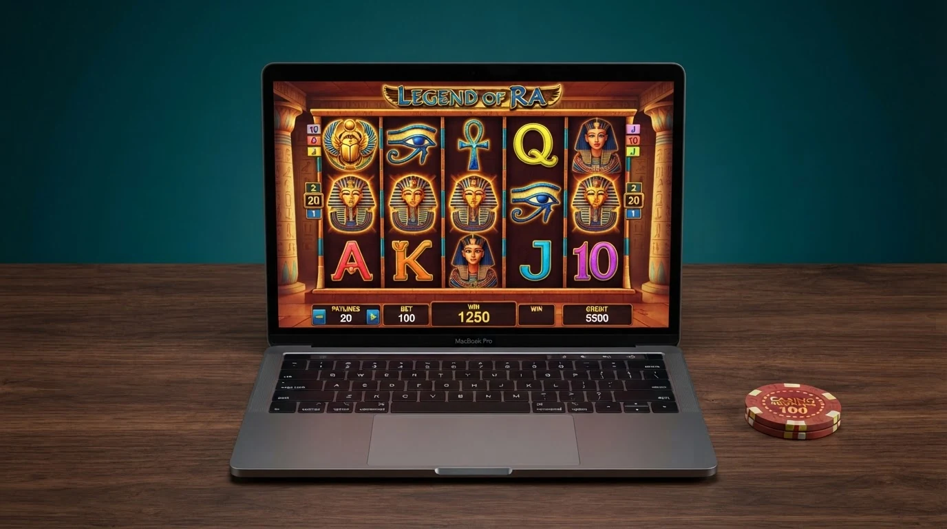 Spielbildschirm von Book of Ra deluxe im Demo-Modus mit Spielgeld-Guthabenanzeige und sichtbaren Walzen