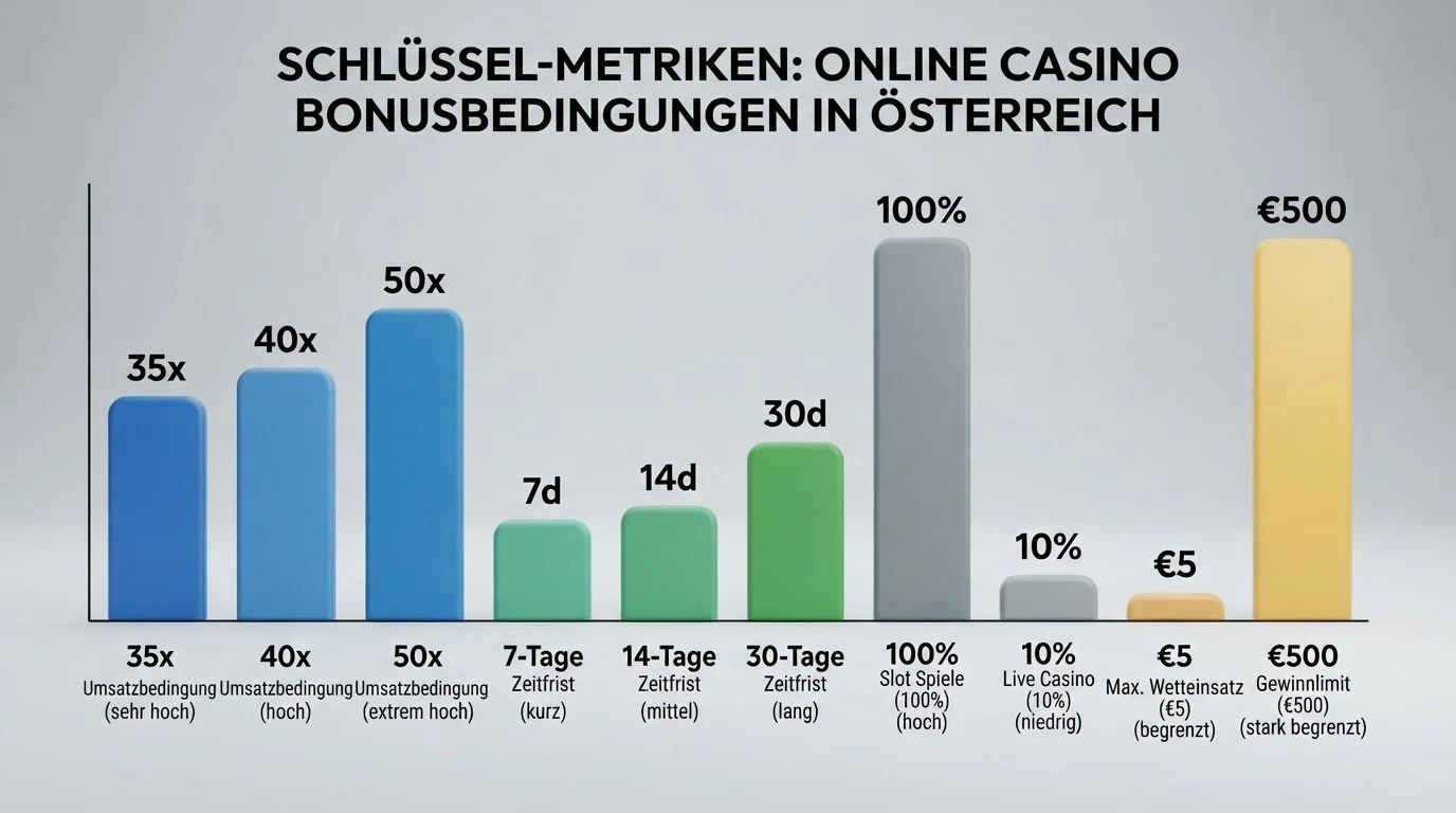 Eine Übersichtstabelle mit Bonus-Kennzahlen verschiedener Online-Casinos, sortiert nach Umsatzfaktor