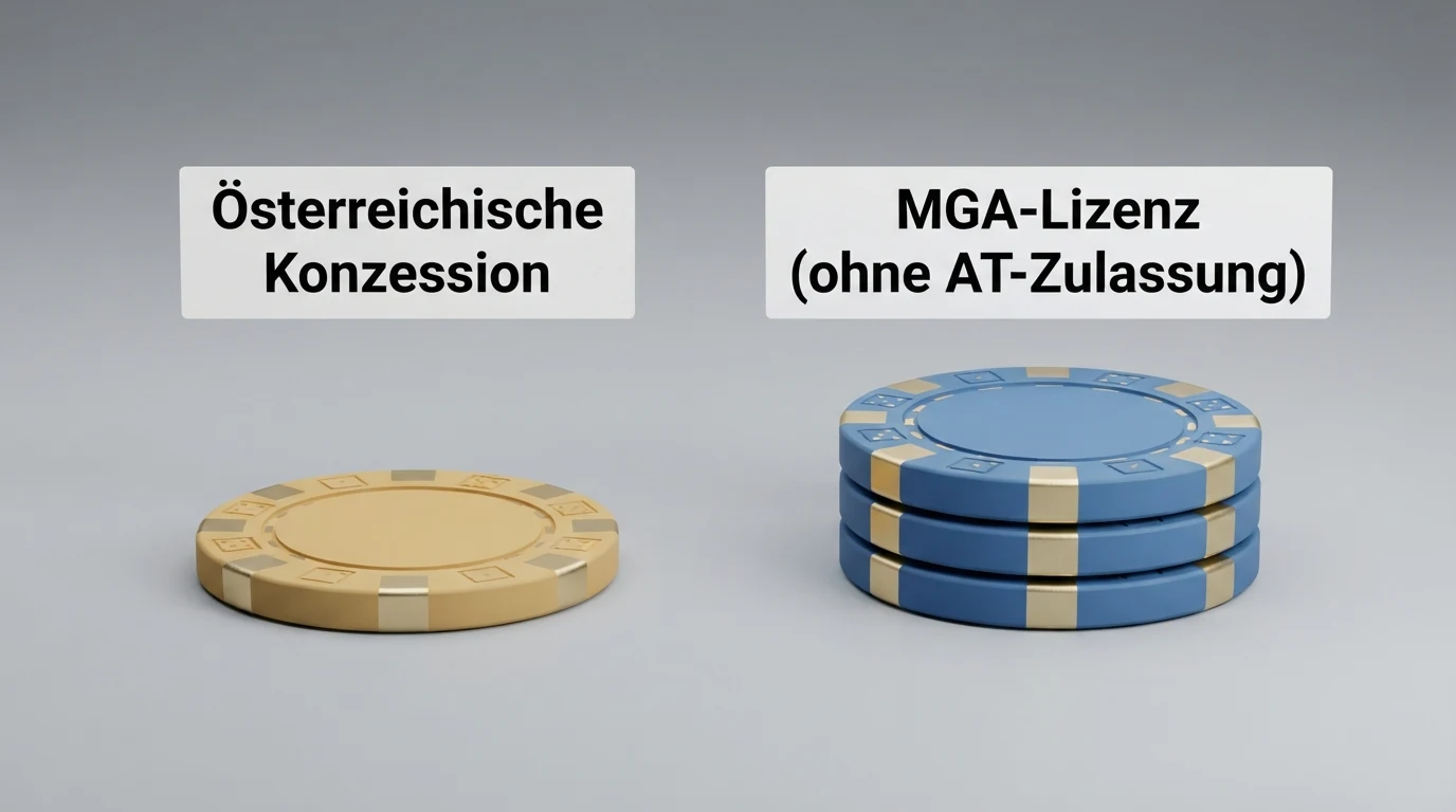 Übersichtstabelle mit den Logos oder Namen der zehn vorgestellten Casino-Anbieter, farblich gruppiert nach Lizenzstatus (österreichische Konzession vs. MGA)