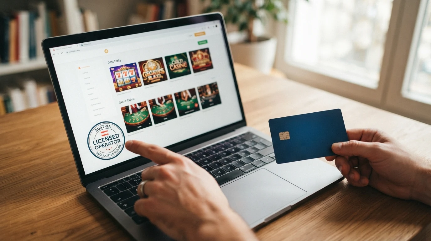 Eine tabellarische Gegenüberstellung zeigt die zehn geprüften Visa-Casinos mit ihrem jeweiligen Lizenzstatus — nur ein Eintrag trägt das österreichische Konzessionssiegel.