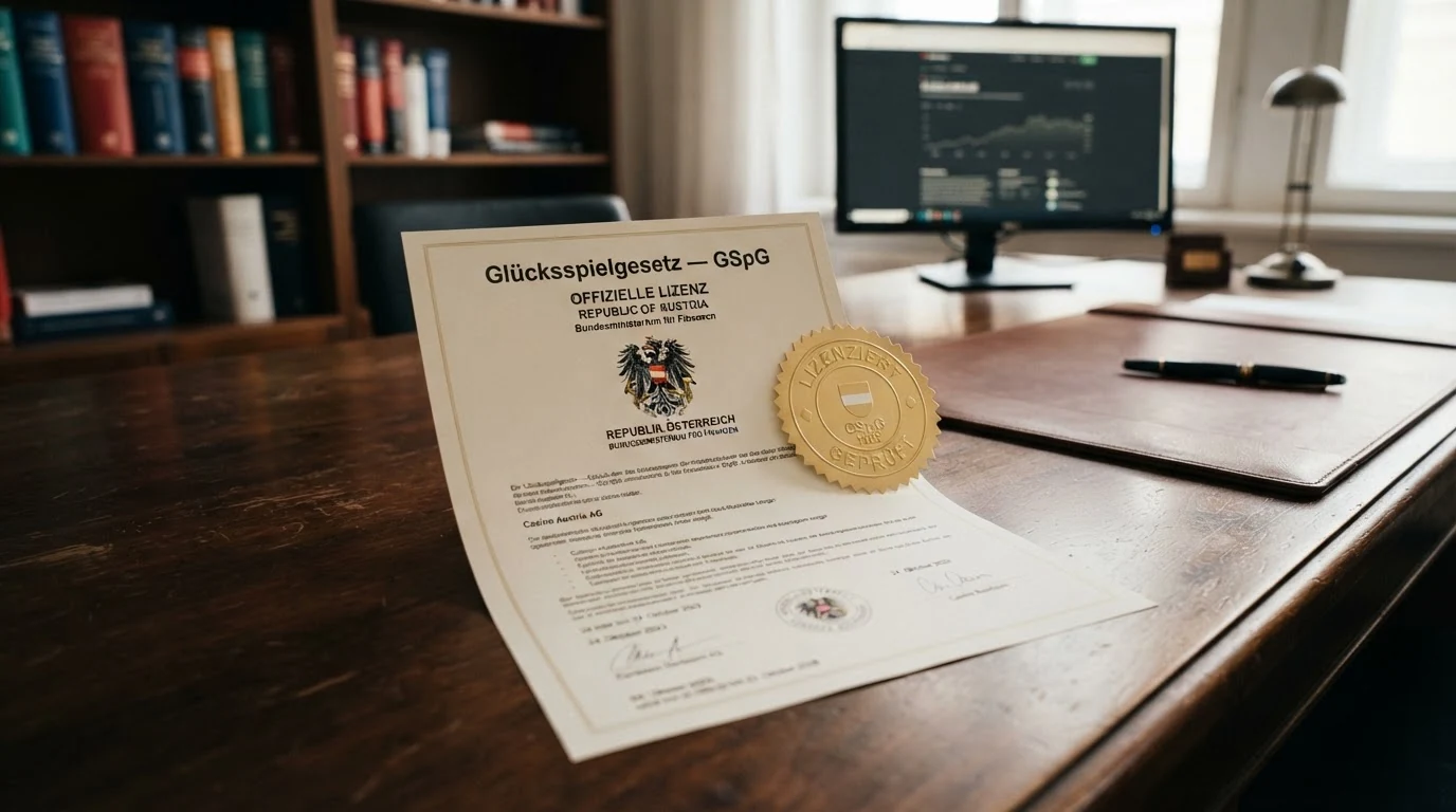 Offiziell wirkendes Dokument mit der Aufschrift „Glücksspielgesetz — GSpG“ und Staatswappen, daneben das Logo des Bundesministeriums für Finanzen und ein Konzessions-Siegel mit dem Schriftzug „win2day“