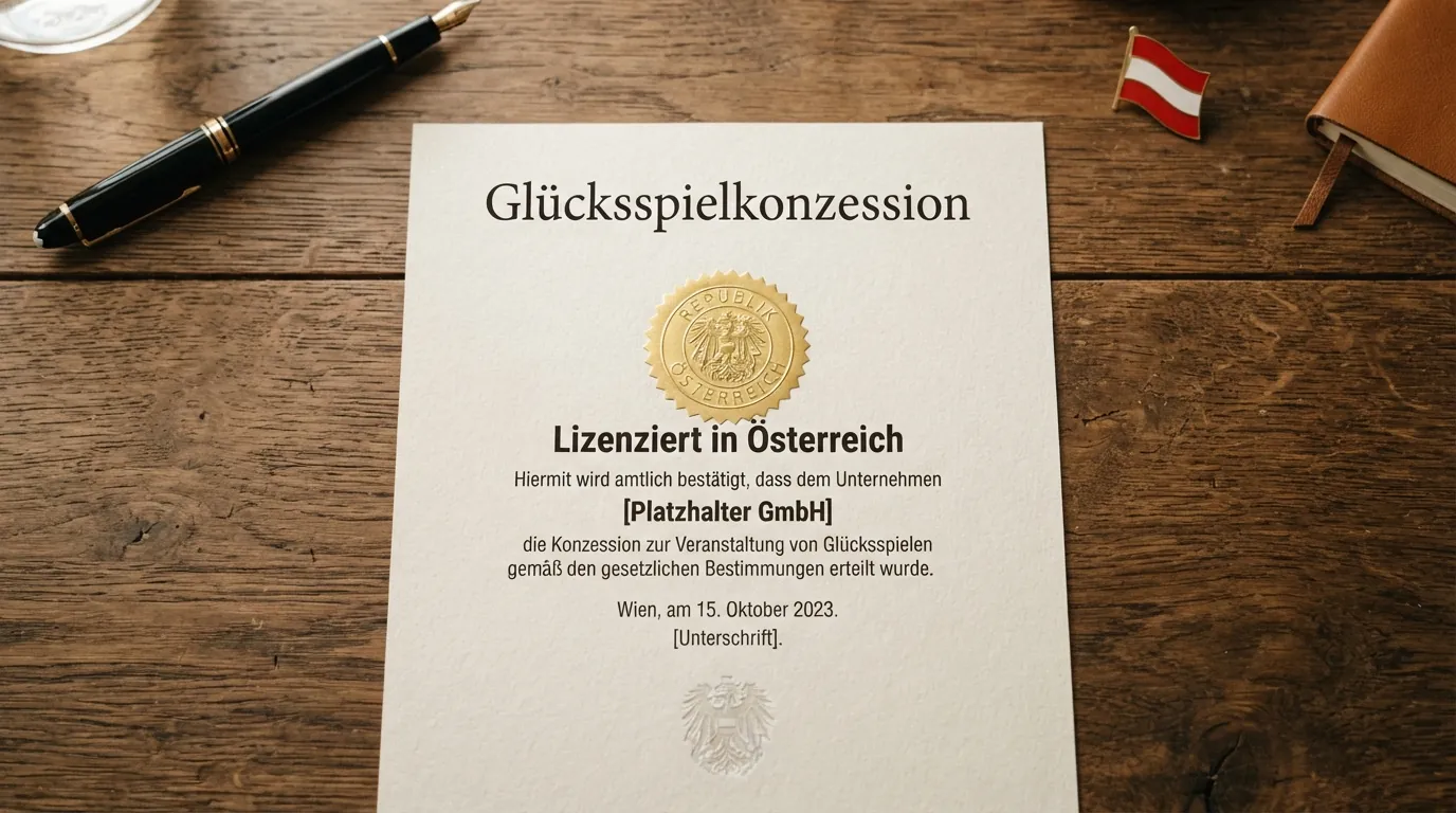 Offizielles Dokument mit österreichischem Bundesadler als Symbol der Glücksspielkonzession