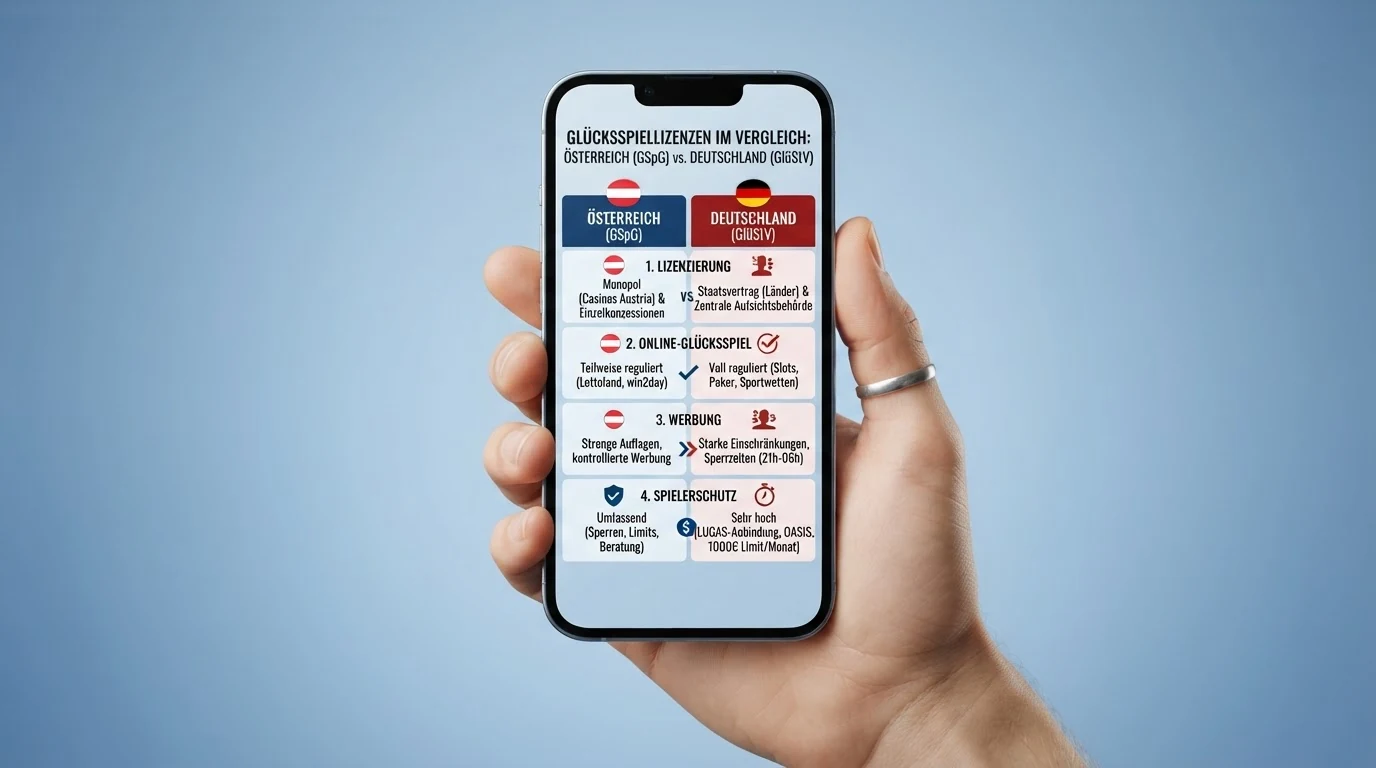 Nahaufnahme eines Smartphone-Displays mit einem offiziellen Lizenzsiegel neben dem Text einer Casino-AGB in deutscher Sprache