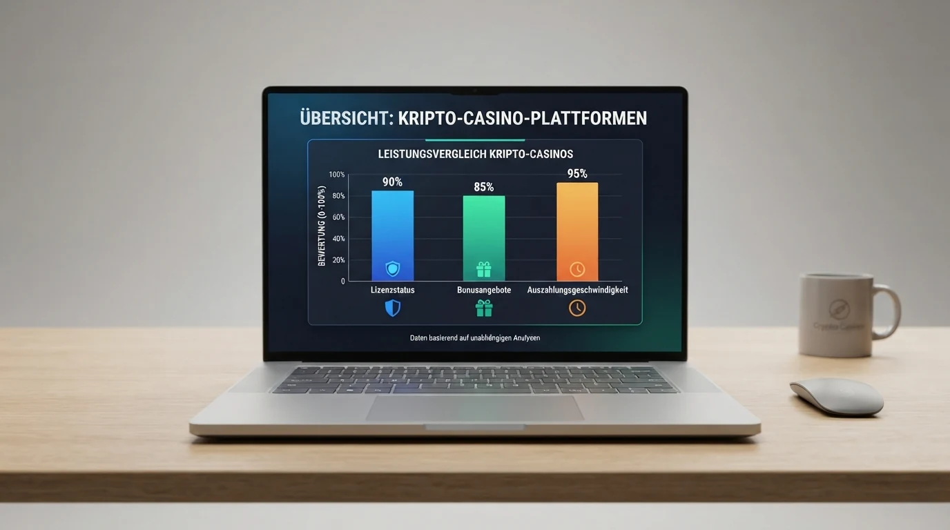 Eine Vergleichstabelle mit Casino-Logos und Bewertungskriterien auf einem Bildschirm