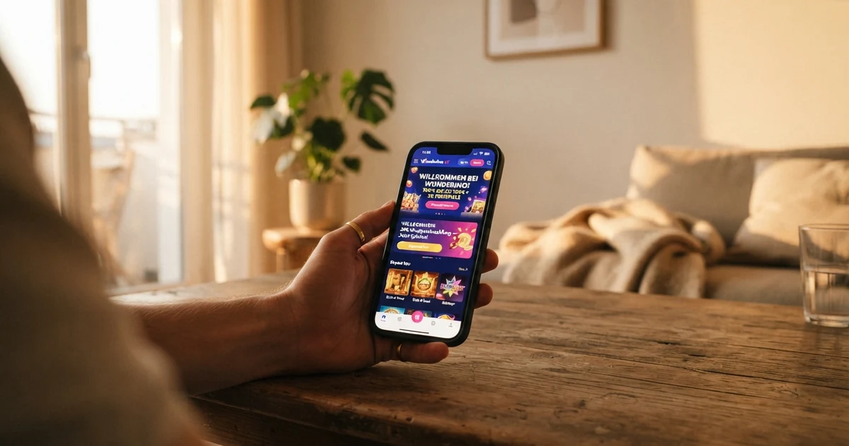 Online Casino Startseite mit hervorgehobener 20-Euro-Einzahlungsoption auf einem Bildschirm