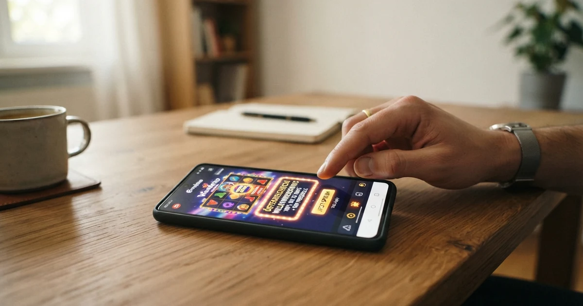 Ein Bildschirm mit einem geöffneten Online-Casino und der Anzeige eines Willkommensbonus-Angebots