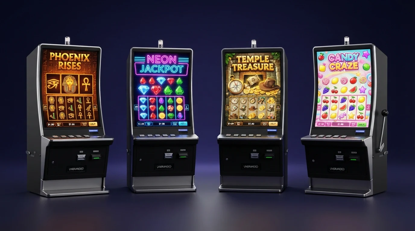Vier Spielautomaten-Screenshots nebeneinander: Book of Dead, Starburst, Gonzo's Quest und Sweet Bonanza
