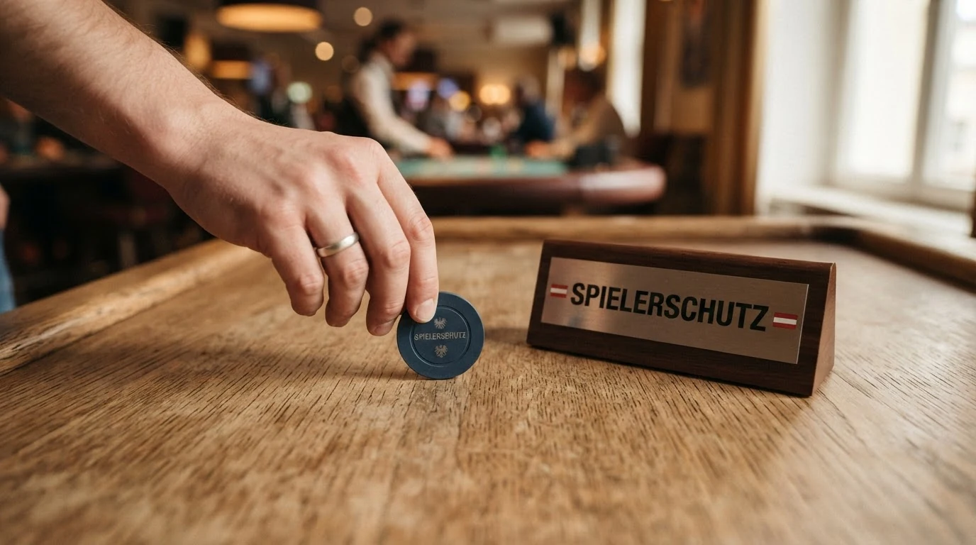 Eine zweigeteilte Grafik: links ein Schild mit „Spielerschutz“ und Symbolen für Limit, Sperre und Hotline, rechts eine durchgestrichene Version derselben Symbole mit dem Label „Offshore“
