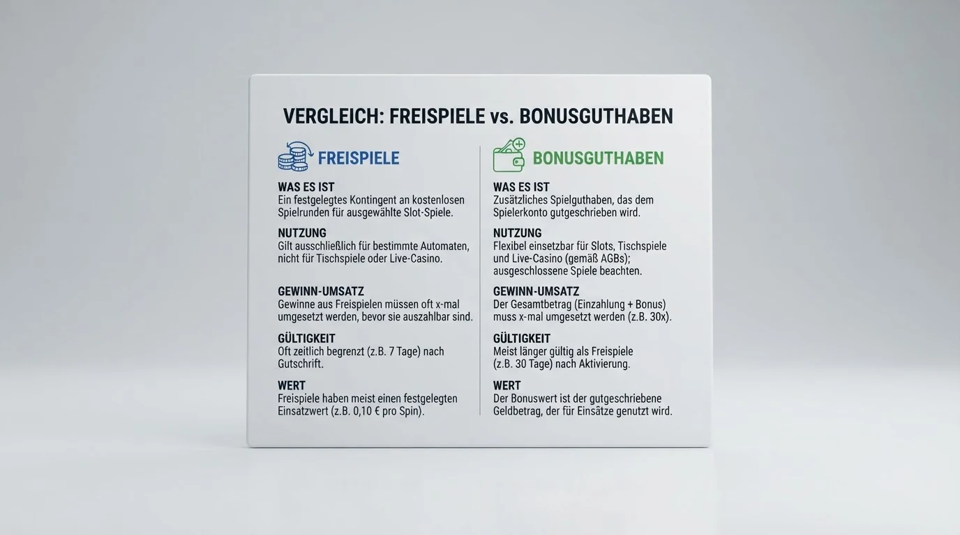 Strukturierte Vergleichstabelle mit zehn Casino-Namen und ihren Bonus-ohne-Einzahlung-Konditionen in Spalten für Bonus-Typ, Umsatzbedingung und Lizenzstatus